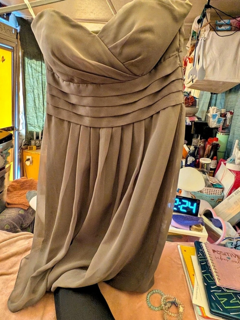 After Six Draped Pleated Maxi Dress in Green